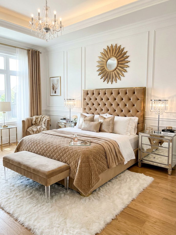Glam tan and white bedroom - 30 tan and white bedroom ideas