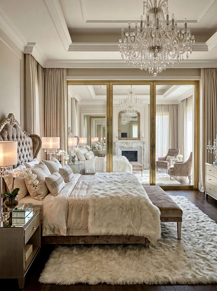 Glamorous Bedroom With Large Mirror Terrace Doors - 30 bedroom with terrace ideas