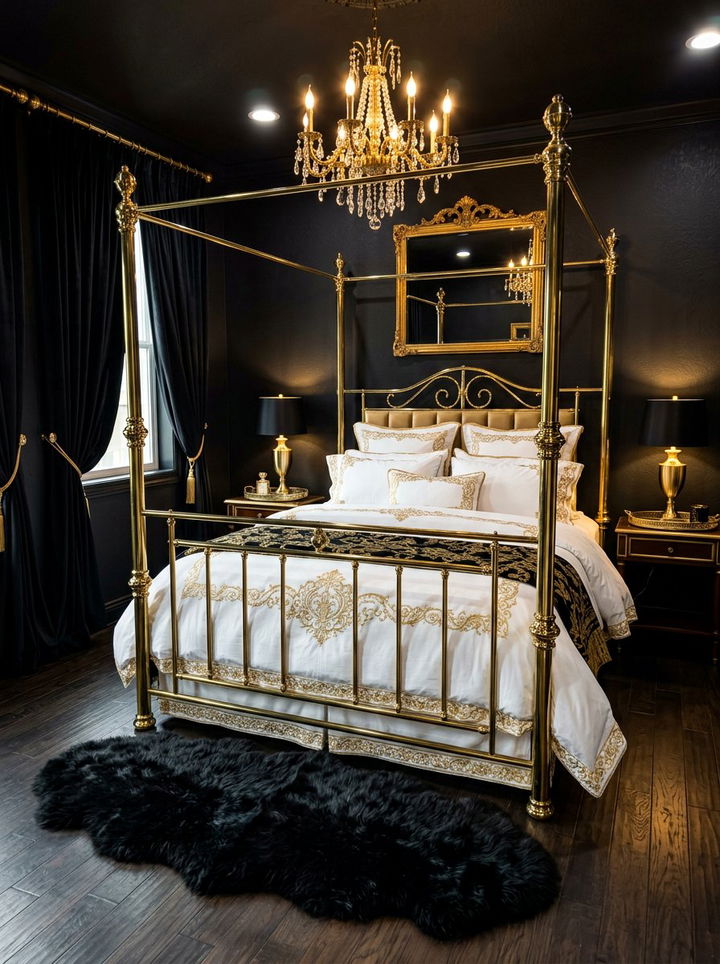 Glamorous Gold Bed Frame Black Room - 30 black and gold bedroom ideas