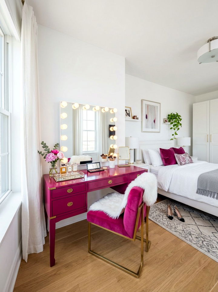 Glamorous Magenta Vanity - 30 magenta bedroom ideas