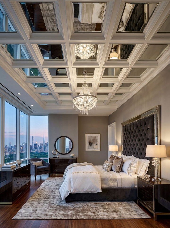 Glamorous Mirrored Coffered Ceiling Bedroom - 30 bedroom coffered ceiling designs