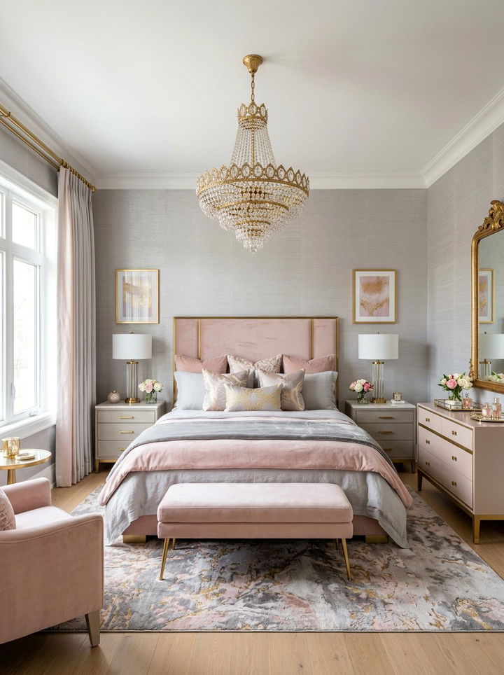 Glamorous Pink Gray Gold Bedroom - 30 pink gray bedroom ideas