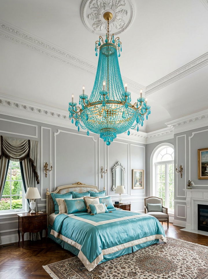 Glamorous Turquoise Chandelier - 30 turquoise bedroom ideas