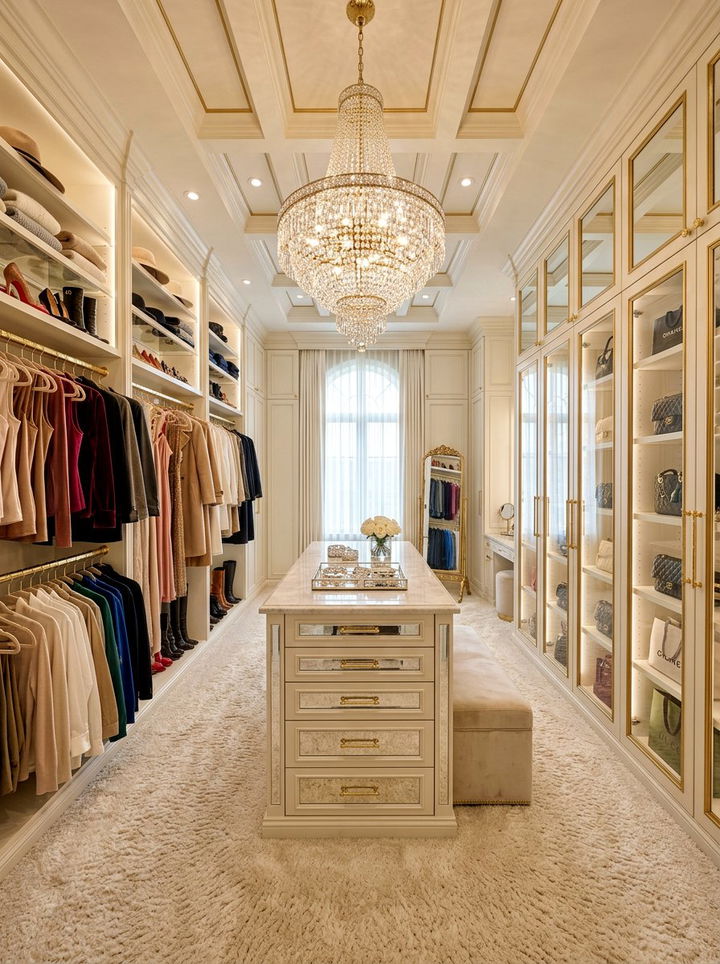 Glamorous Walk In Closet With Chandelier - 30 bedroom walk-in closets