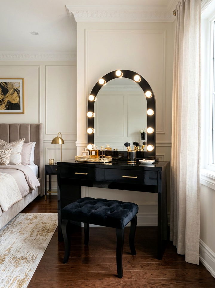 Glamorous black vanity bedroom set - 30 bedroom black furniture ideas