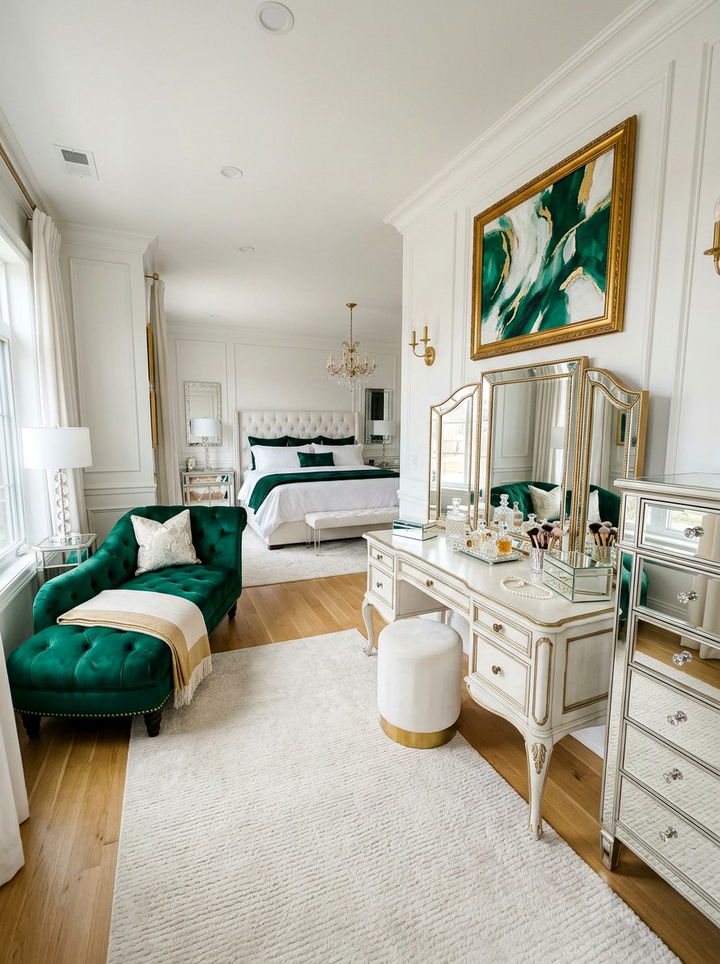 Glamorous emerald and white suite - 30 emerald and white bedroom ideas