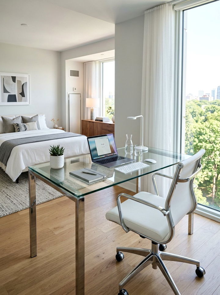 Glass Desk Setup - 30 bedroom desk ideas