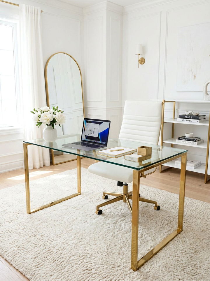 Glass Desk Workspace - 30 bedroom workspace ideas
