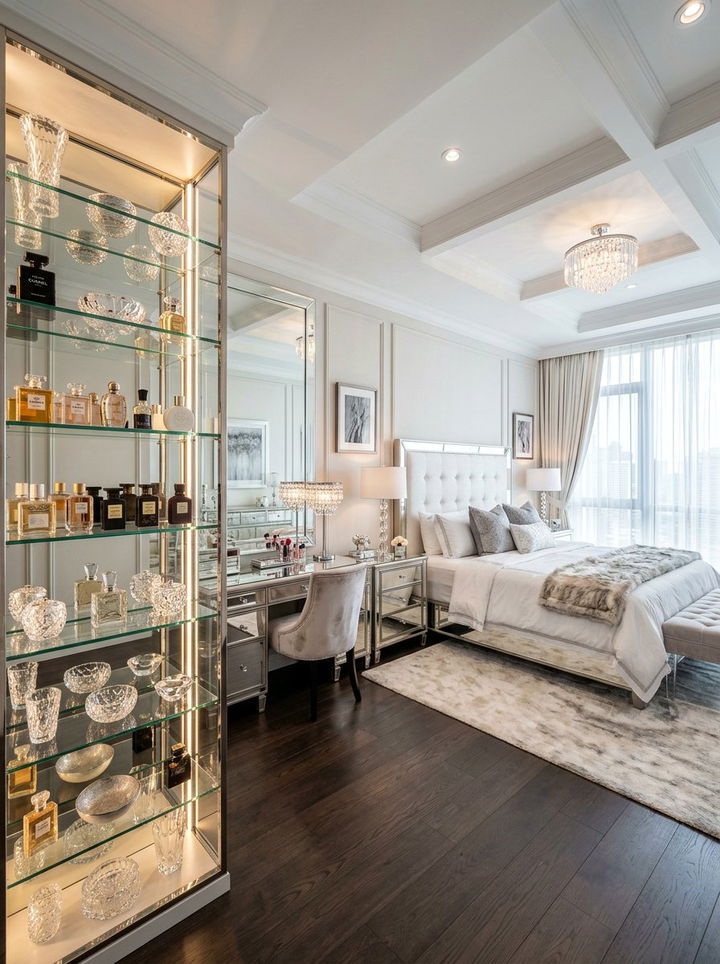 Glass Display Shelves - 30 bedroom shelving ideas