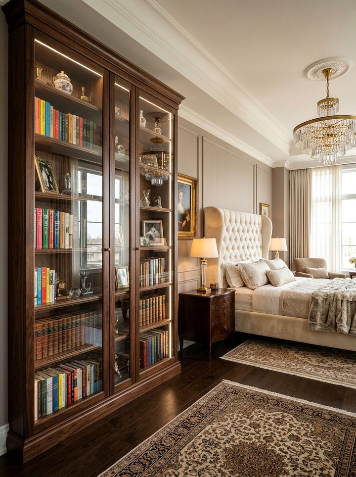 Glass Door Bookshelf Cabinet - 30 bedroom bookshelf ideas