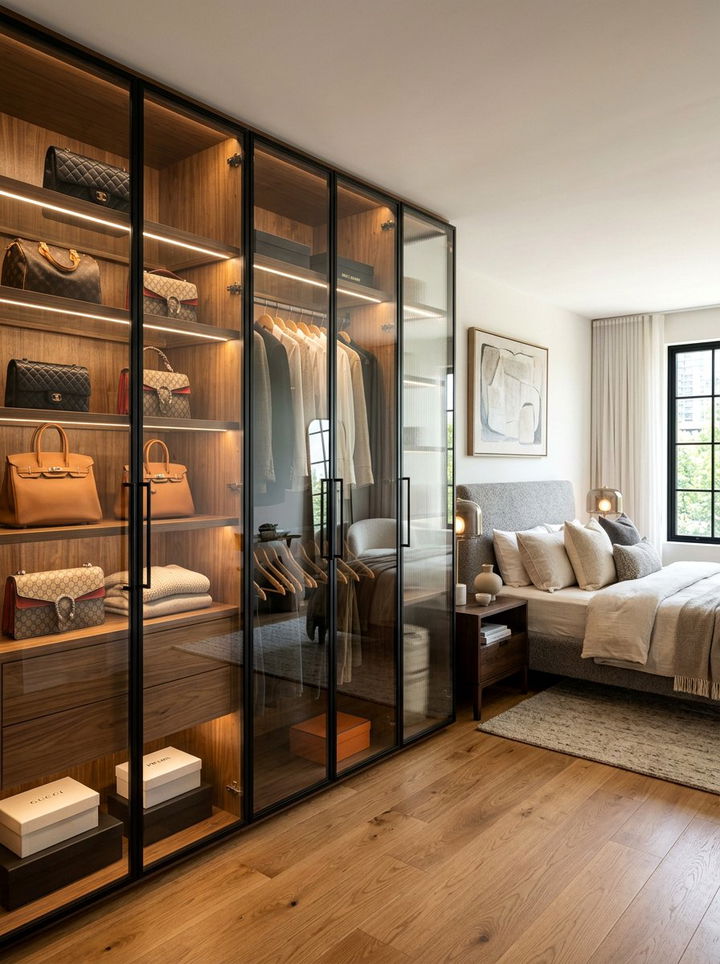 Glass Door Wardrobe - 30 bedroom built-in wardrobes