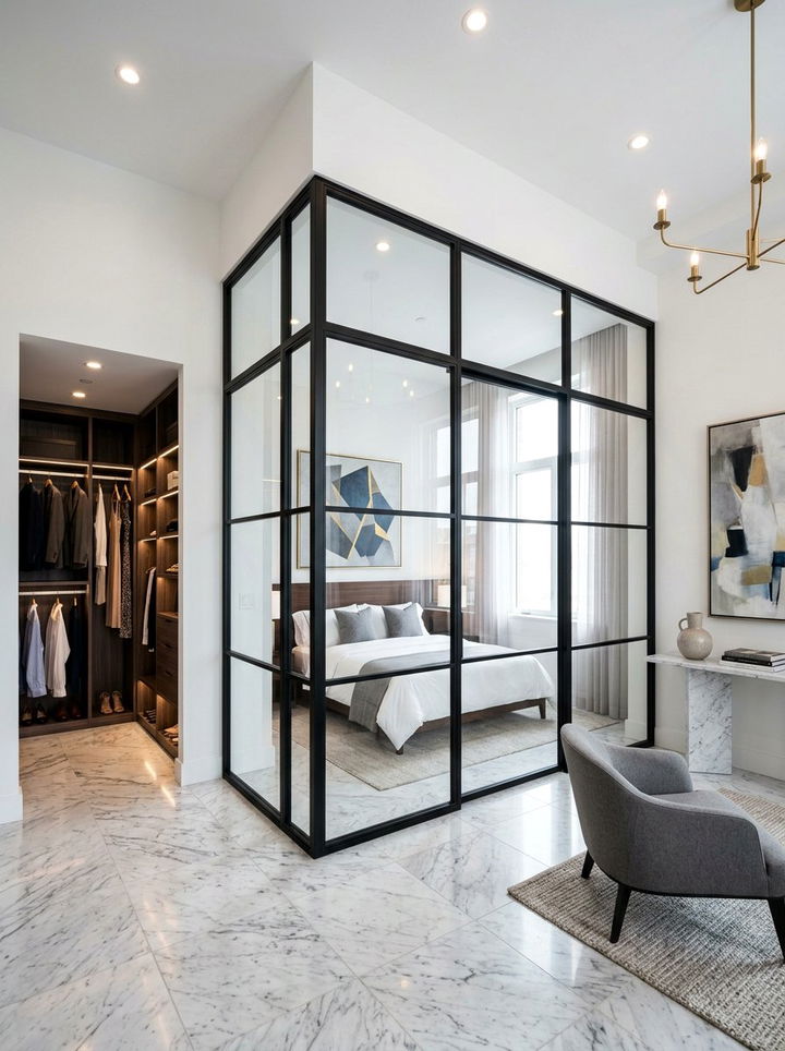 Glass Frame Bedroom Partition - 30 bedroom screen ideas