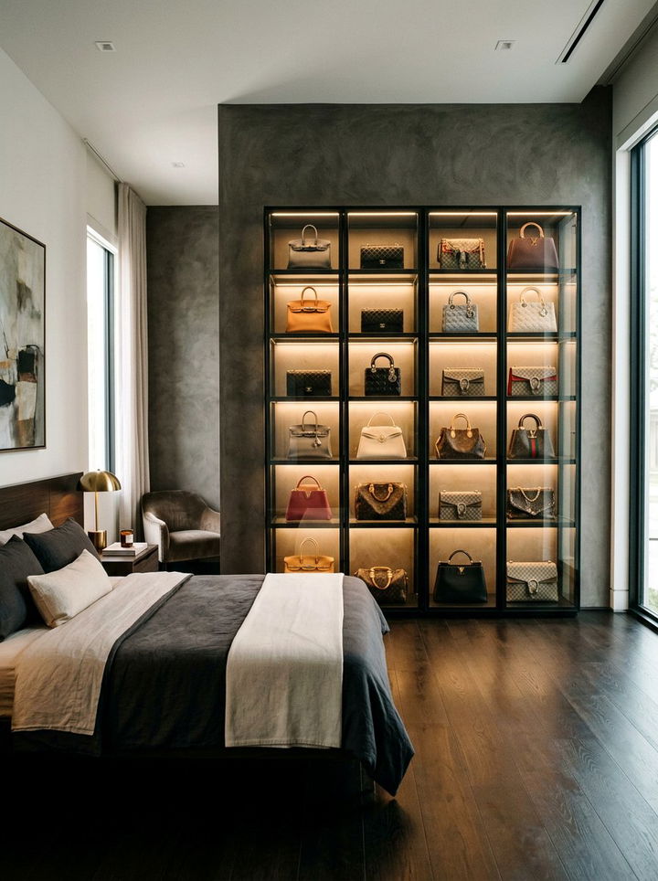 Glass Front Bag Cabinet - 30 bedroom bag storage ideas