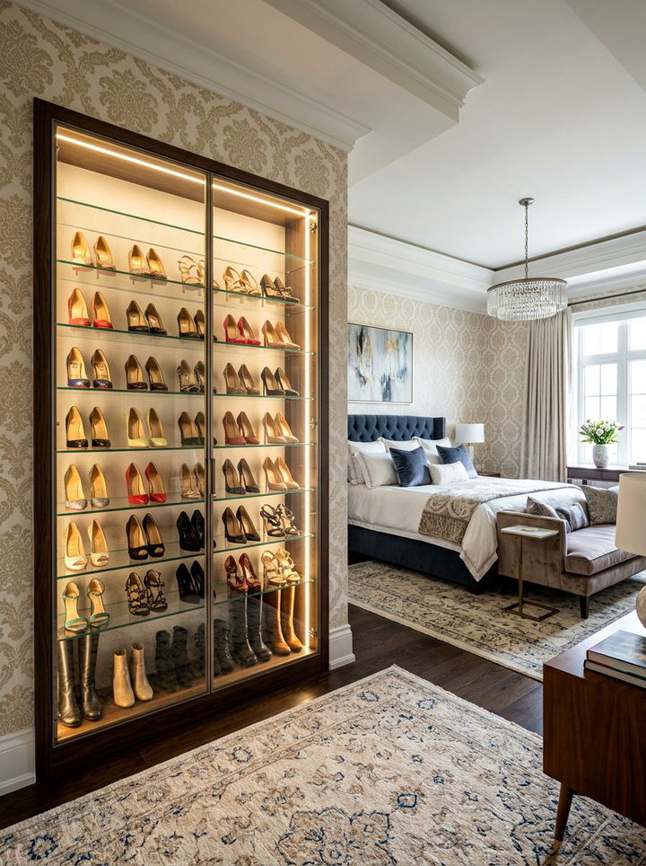 Glass Front Shoe Cabinet - 30 bedroom shoe storage ideas