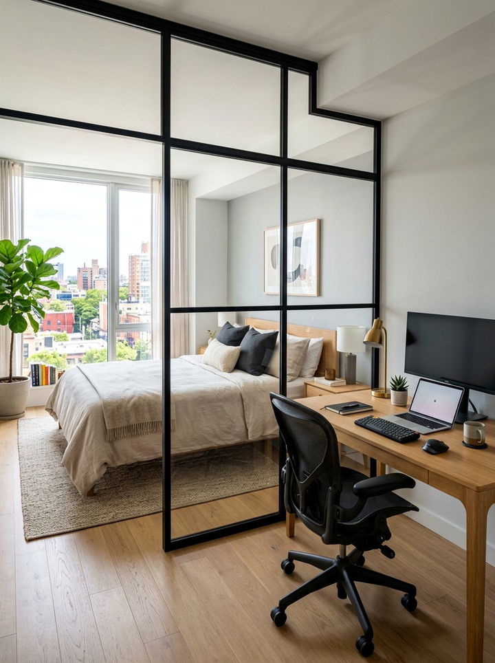 Glass Partition Bedroom Office - 30 bedroom zoning ideas