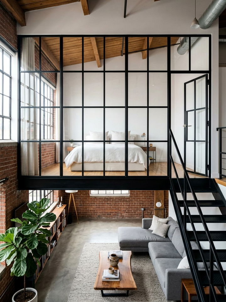 Glass Partition Loft - 30 sloped ceiling bedroom ideas