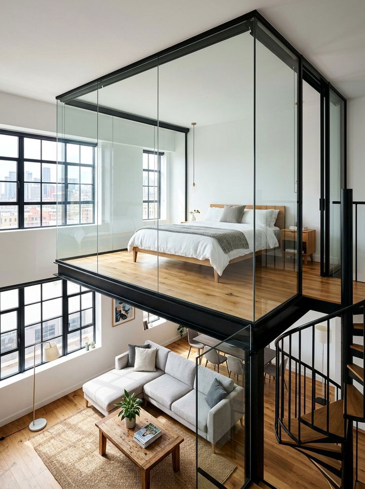 Glass Partition Mezzanine - 30 loft bedroom ideas