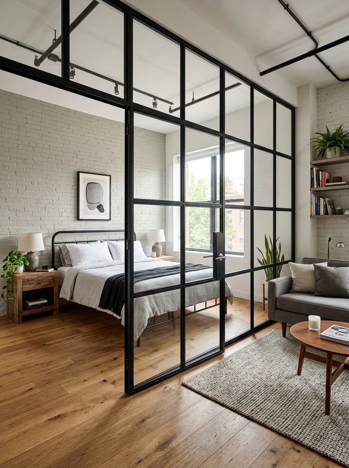Glass Partition Wall - 30 small bedroom ideas