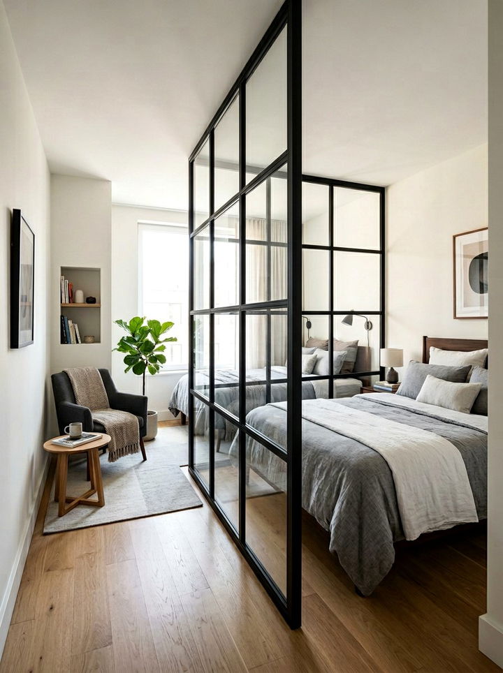 Glass Partition Wall - 30 narrow bedroom ideas
