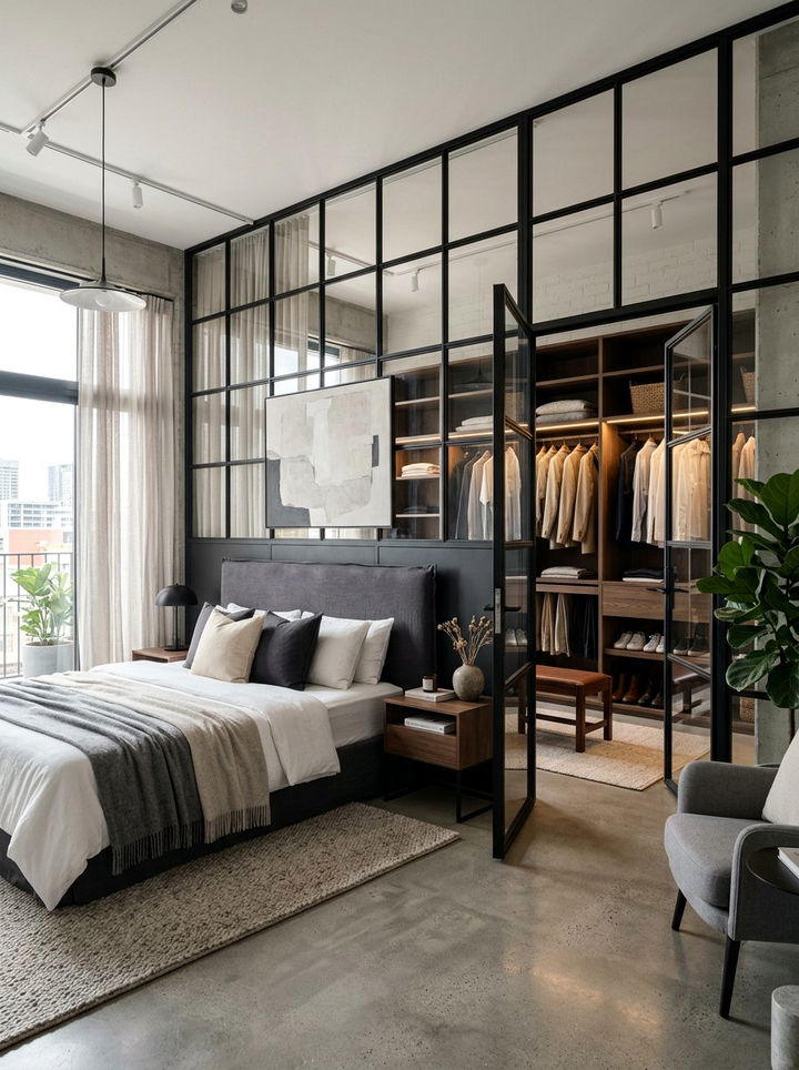 Glass Partition Zone - 30 long bedroom ideas