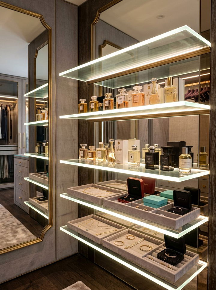 Glass Shelf Edge Lighting - 30 bedroom closet lighting ideas