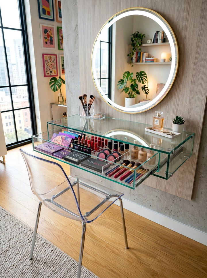 Glass Top Floating Vanity - 30 bedroom floating vanity ideas