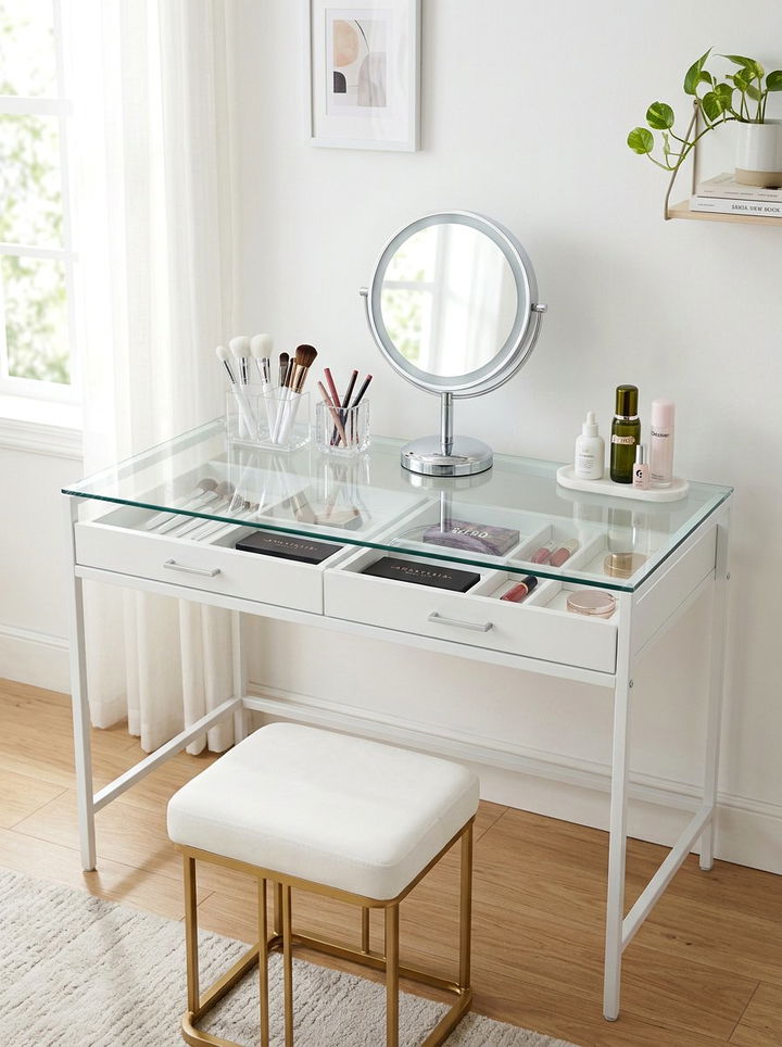 Glass Top Makeup Desk - 30 bedroom modern vanity designs