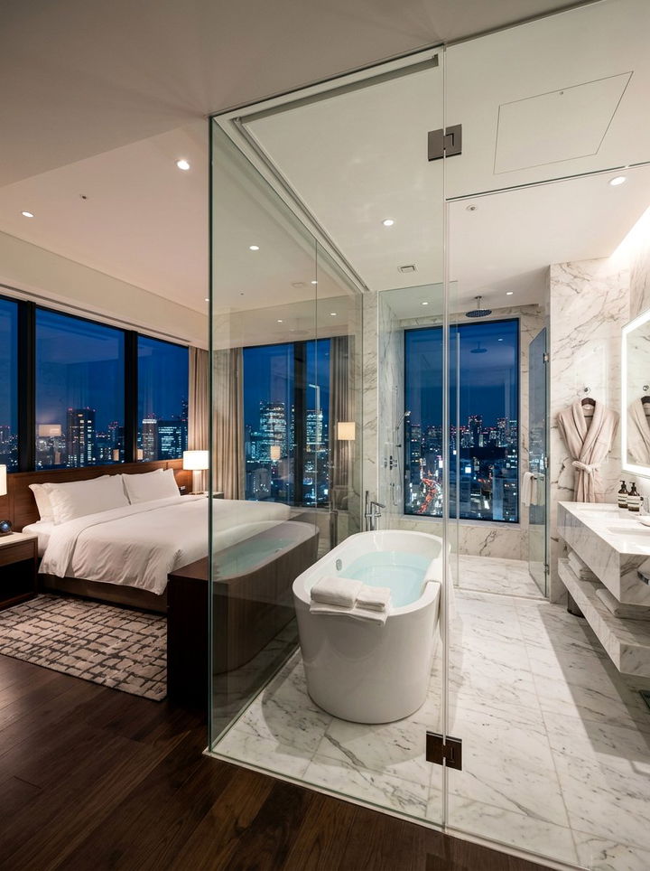 Glass Wall Bathroom Suite - 30 penthouse bedroom ideas