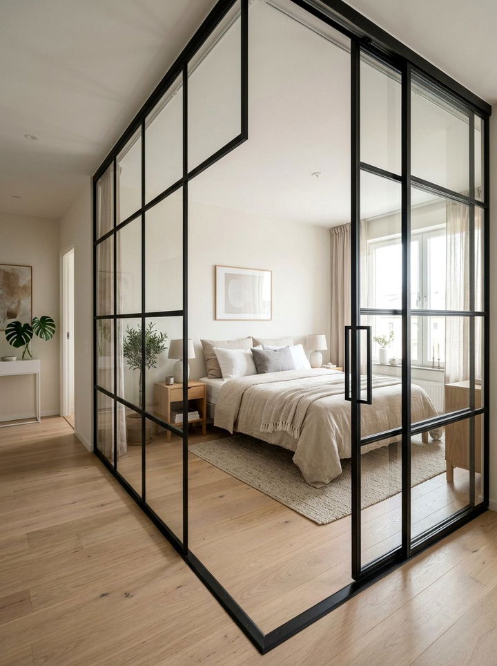 Glass Wall Partition - 30 bedroom partition ideas