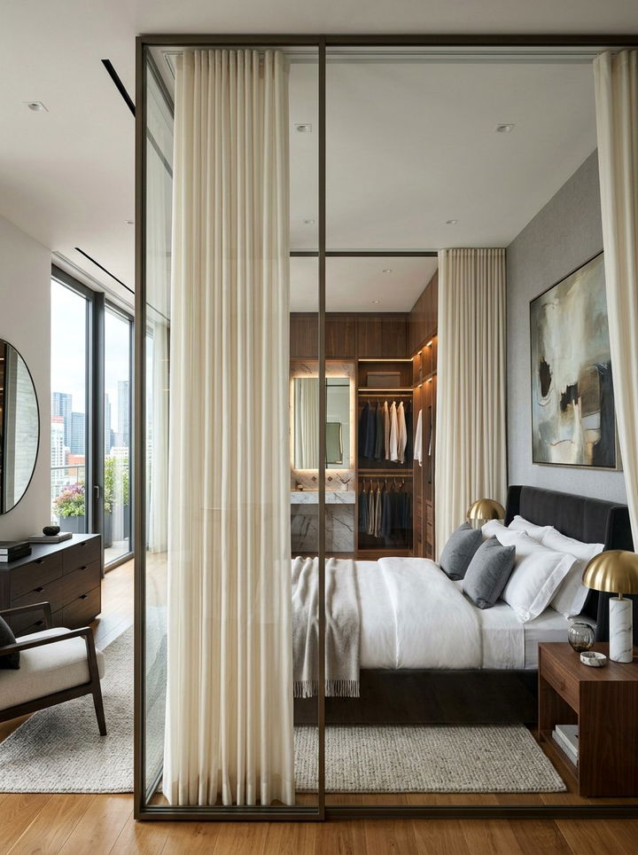 Glass Wall Softening - 30 bedroom curtain dividers