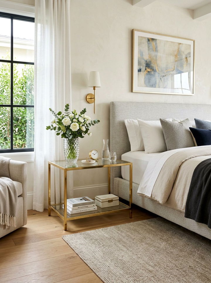 Glass top nightstand bedroom - 30 glam bedroom ideas