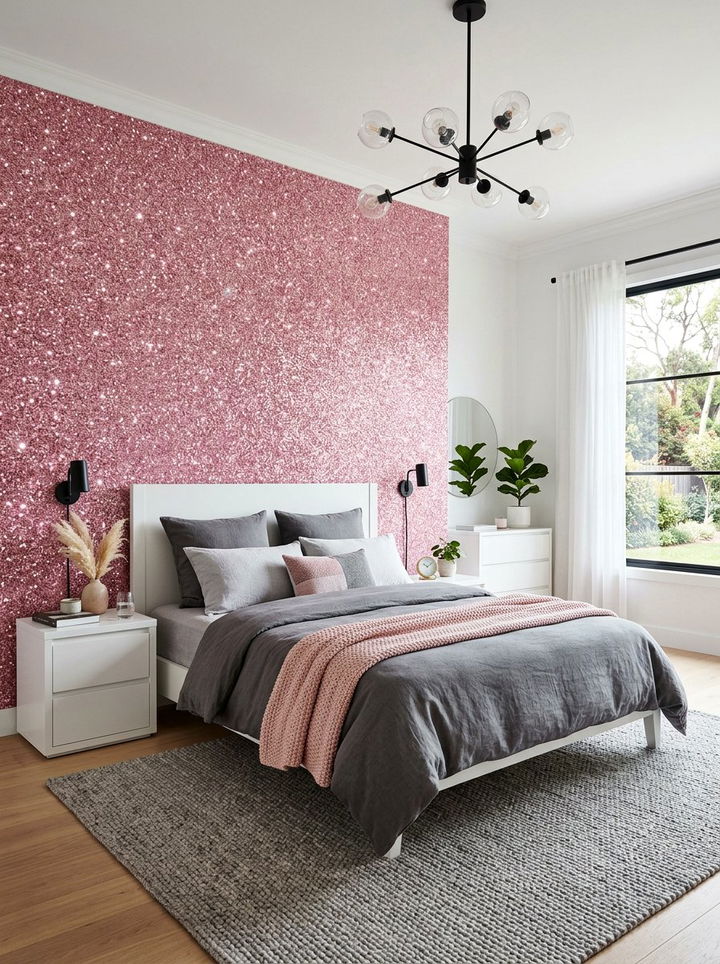 Glitter accent wall - 30 princess bedroom ideas