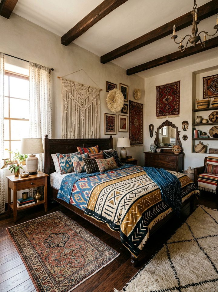 Global Textile Layering - 30 travel themed bedroom ideas