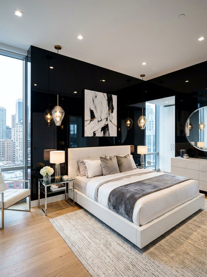 Glossy Black Wall - 30 bedroom black walls