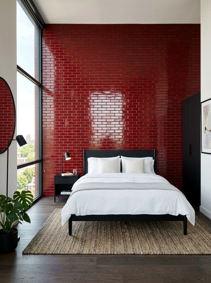 Glossy Brick Wall Finish - 30 bedroom brick wall ideas
