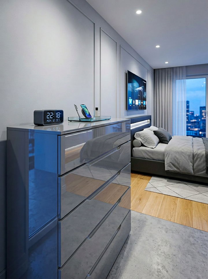 Glossy Grey Chest Of Drawers - 30 grey bedroom furniture ideas