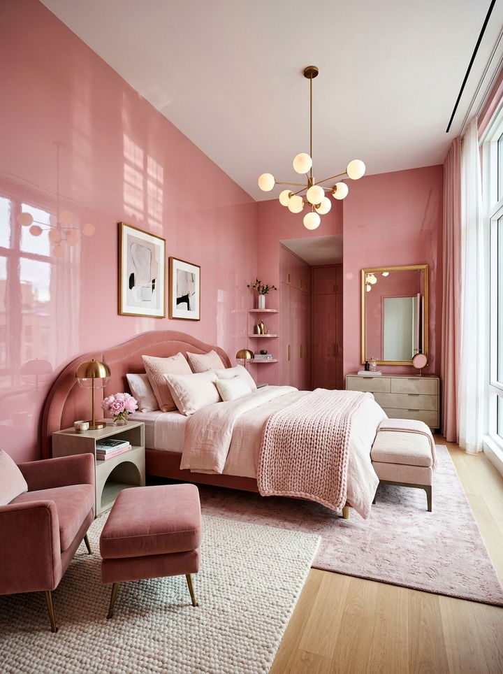Glossy Pink Bedroom - 30 bedroom pink walls