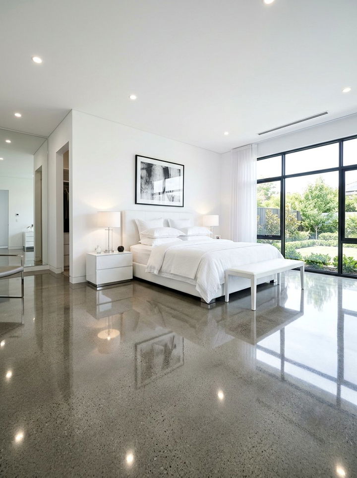 Glossy Polished Concrete Floor - 30 polished concrete bedroom ideas