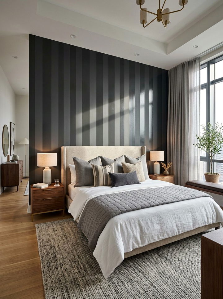 Glossy and matte striped finish - 30 bedroom striped wall ideas