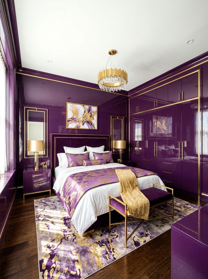 Glossy purple gold bedroom - 30 purple and gold bedroom color combo