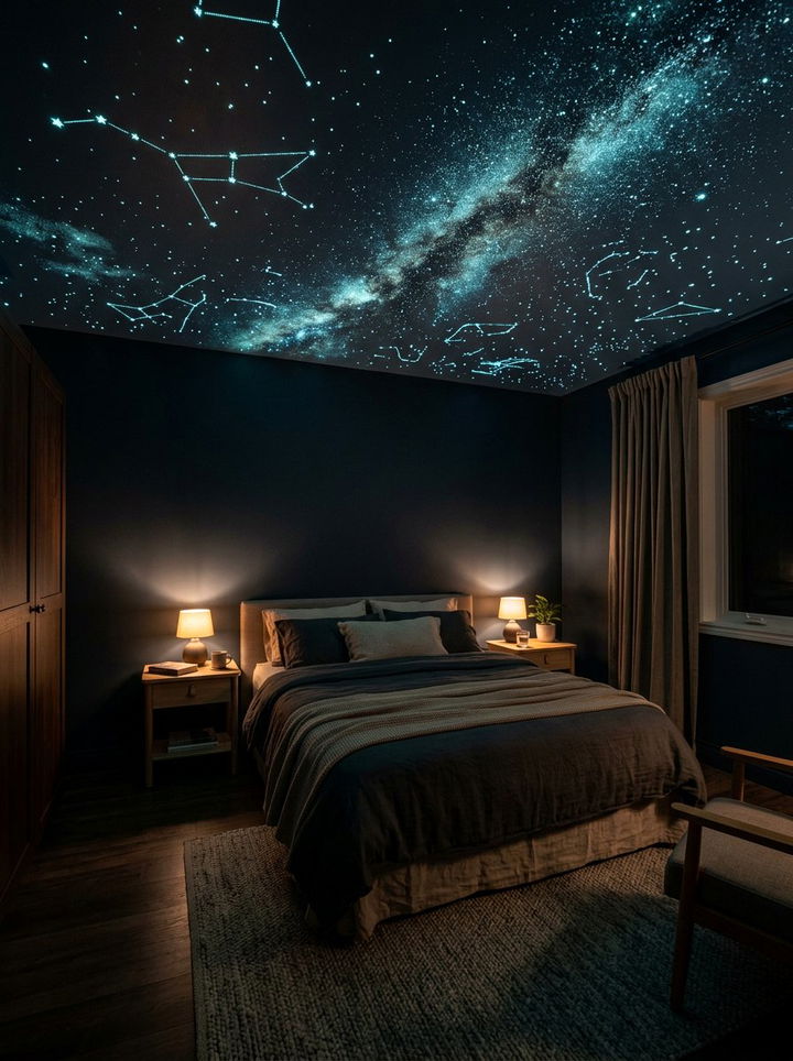 Glow In The Dark Ceiling - 30 solar system bedroom ideas