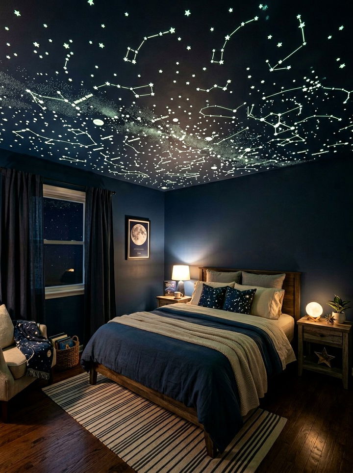 Glow In The Dark Ceiling Stars - 30 space themed bedroom ideas