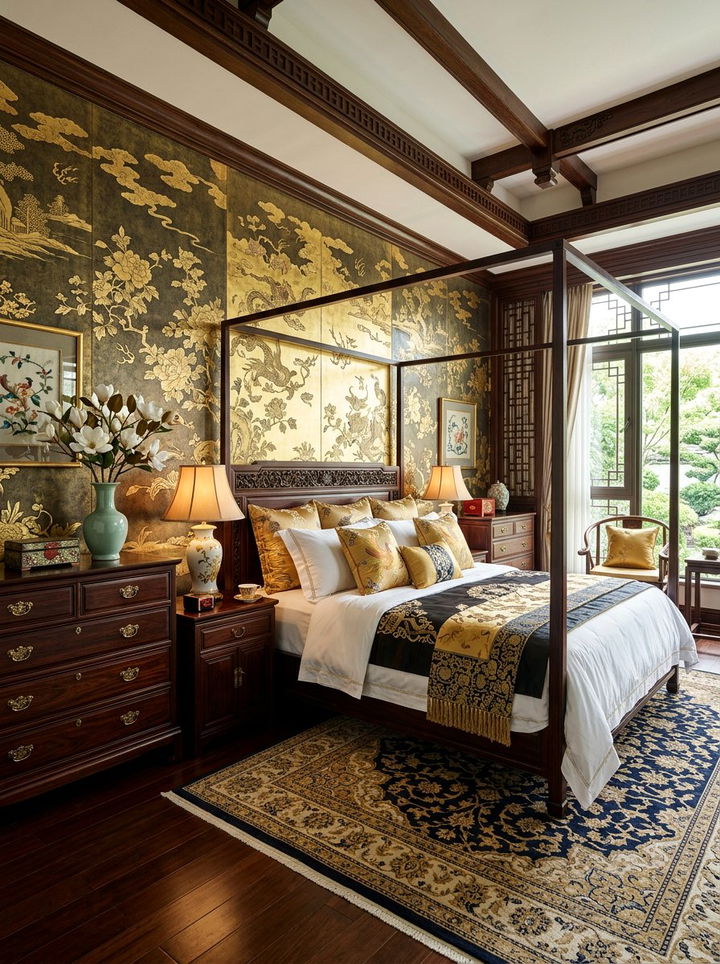 Gold Accent Chinese Bedroom - 30 Chinese bedroom ideas