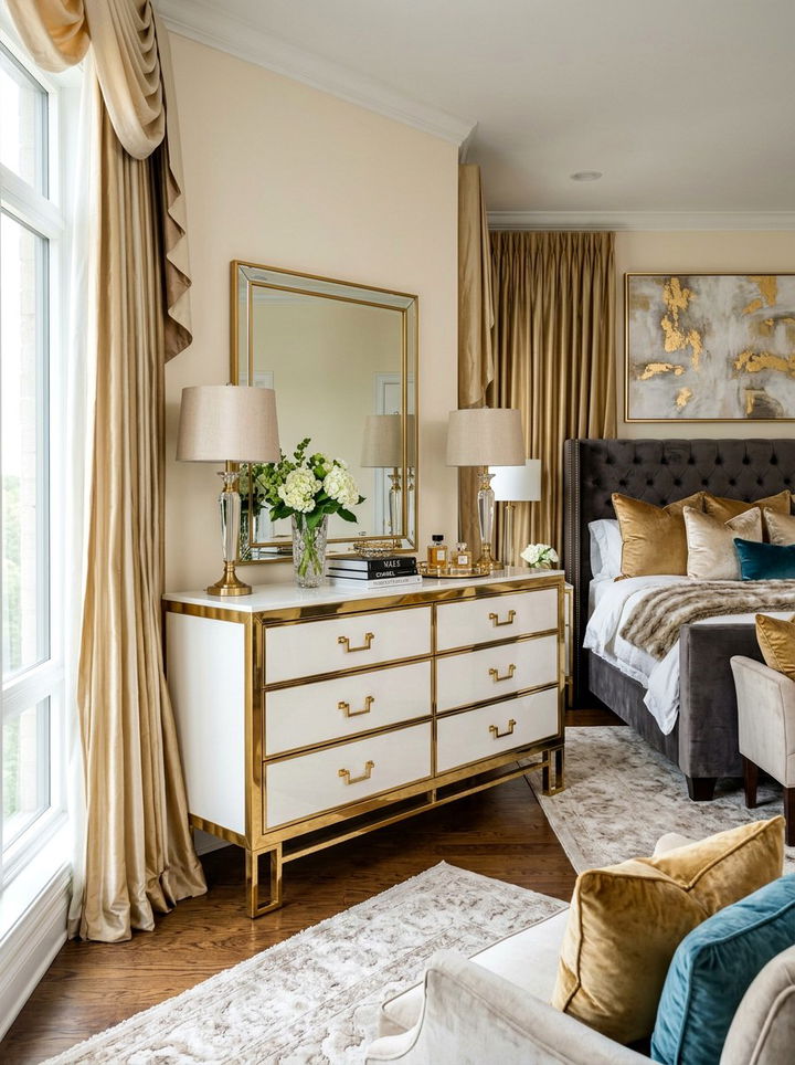 Gold Accented Wide Dresser - 30 bedroom wide dressers