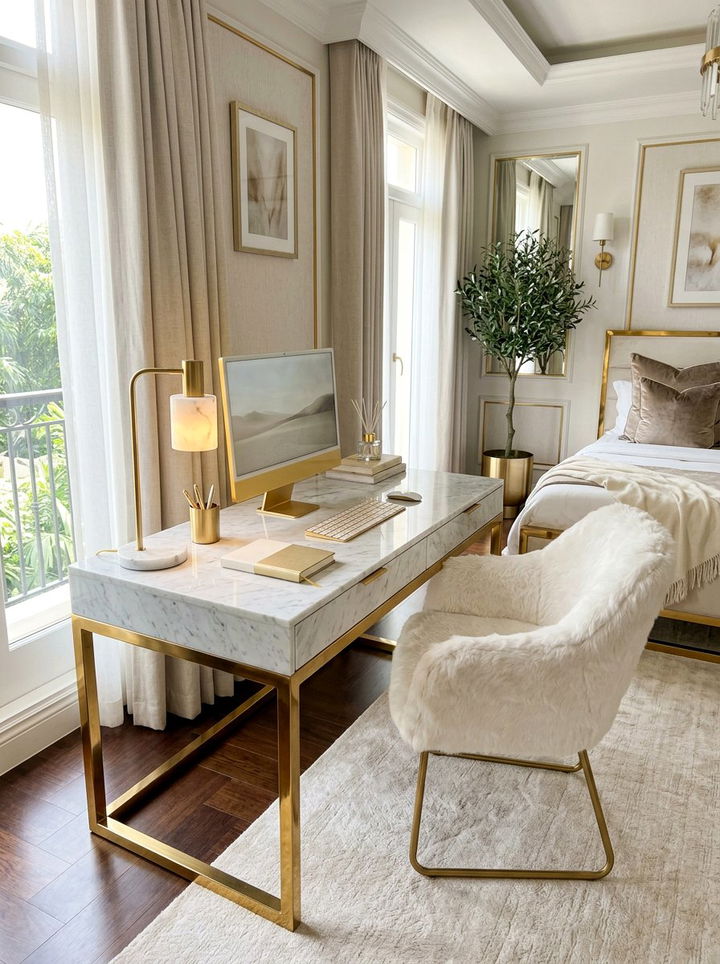 Gold And Marble Desk - 30 bedroom workstation designs