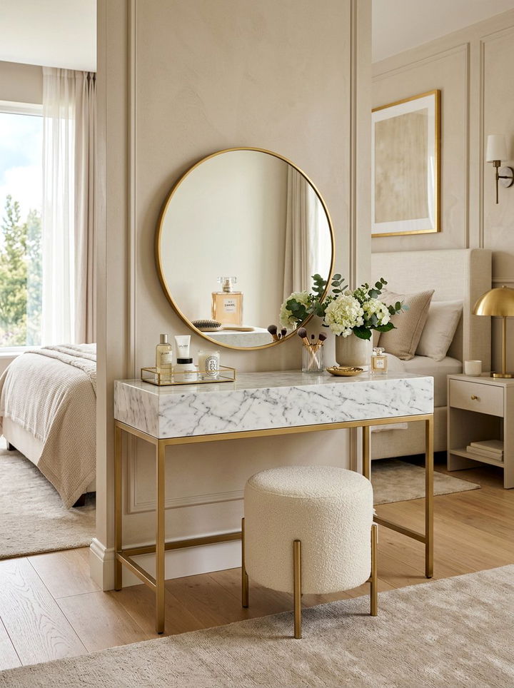 Gold And Marble Vanity Set - 30 bedroom makeup vanities
