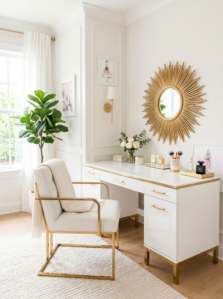 Gold And White Corner Vanity - 30 bedroom corner vanity ideas