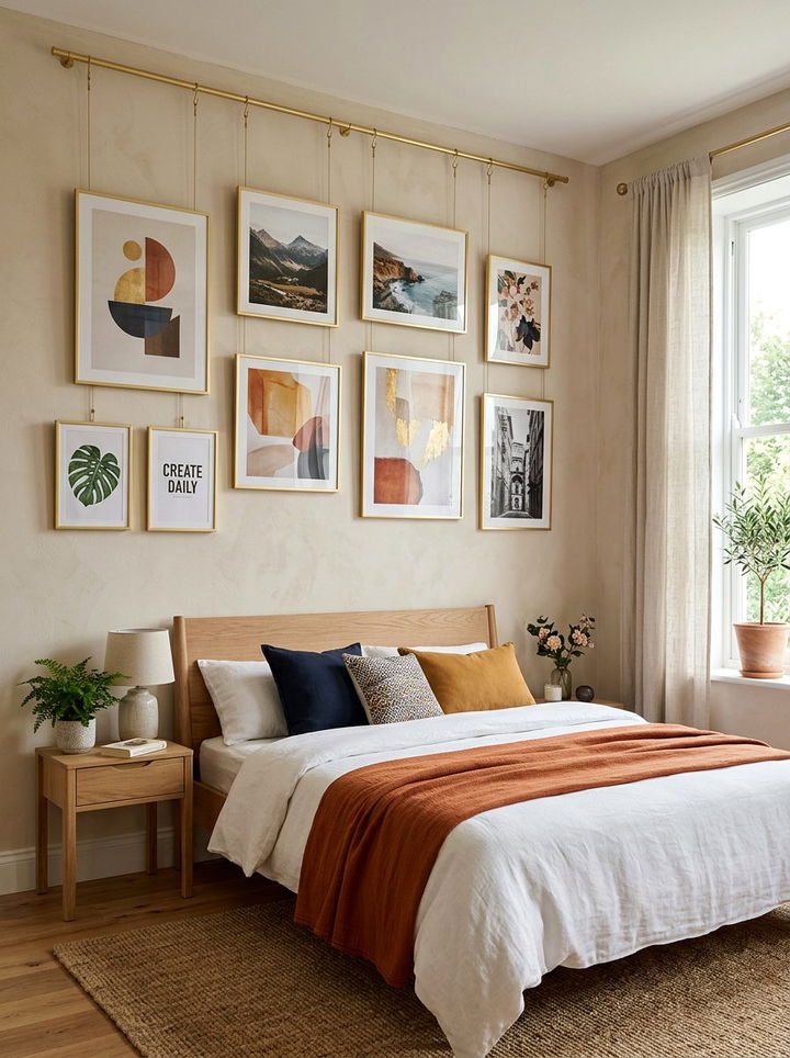 Gold Art Hanging - 30 gold accent bedroom ideas
