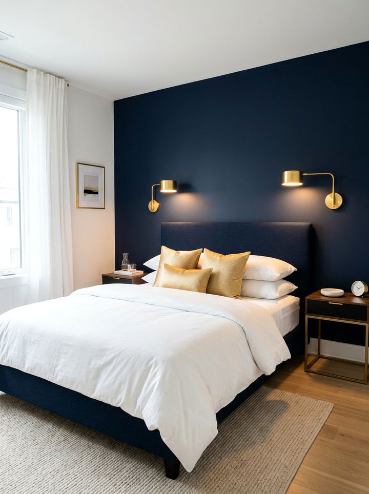 Gold Bedside Sconce - 30 navy gold bedroom ideas