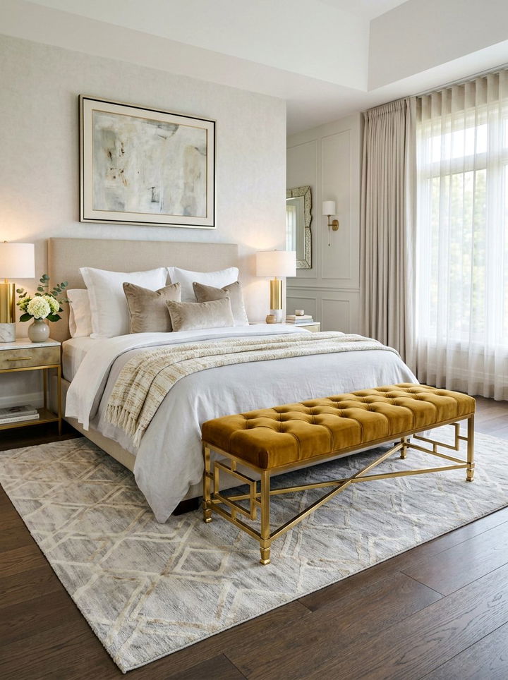 Gold Bench For Foot Of Bed - 30 gold bedroom decor ideas